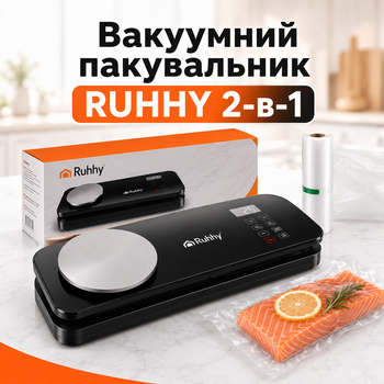 Вакуумный упаковщик RUHHY 2 в 1 с электронными весами для герметичного хранения продуктов, профессиональный вакууматор с двойным насосом 80 кПа, встроенным резаком, сенсорным управлением, ЖК-дисплеем, режимами для сухих и влажных продуктов, контейнеров