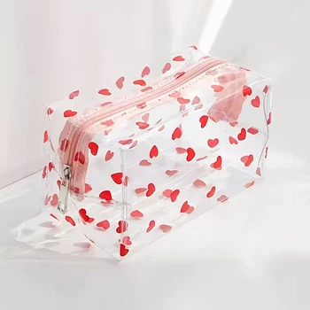 Прозора сумка-косметичка з сердечками 10*10*18см