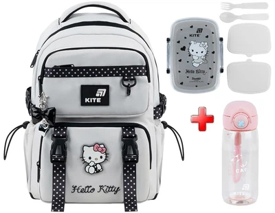 Рюкзак школьный Kite Education Hello Kitty HK26-1022M подарок ланчбокс и бутылка (на рост ребенка 130-145 см)