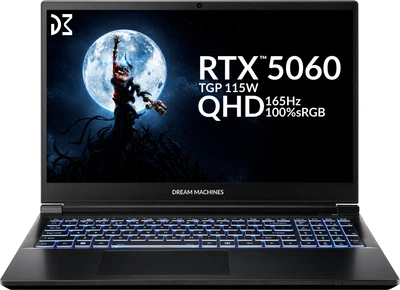 Ноутбук Dream Machines RG5060-15 (RG5060-15UA32) Black / 15.6" (W)QHD 165 Гц / Intel Core i7-14700HX / RAM 16 ГБ / SSD 512 ГБ / RTX 5060, 8 ГБ (TDP 115 Вт)