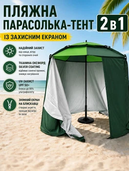 Пляжный зонт тент 2в1 с наклоном 1.45 м зонт для рыбалки с УФ-защитой высота 1.8 м рыболовный зонт со съемным защитным тентом Зеленый