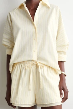 Жіночі шорти COS Layered Drawstring Cotton-Poplin Shorts Yellow / Striped 34 (1341866002)