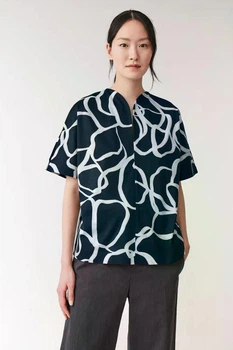 Футболка жіноча COS rounded neck printed top 0884170001 L Синій
