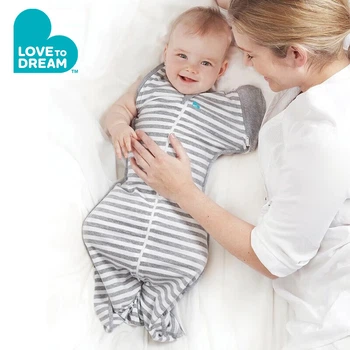 Спальний мішок LOVE TO Dream для новонароджених, зі знімними рукавами, що трансформується, чотирисезонний, сіро-білий, смужковий, розмір L