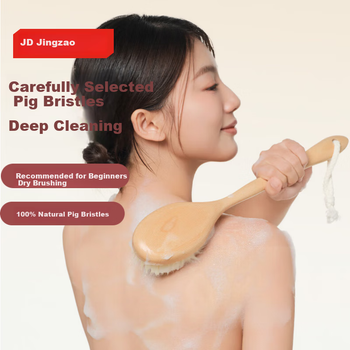 Щетка для ванны JD Original NATURAL Series с длинной ручкой и щетиной из свиной шерсти, инструмент для отшелушивания, мягкая щетка для душа, скраб для тела, отшелушивающее устройство.