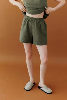 Женские шорты из муслина ART KNIT оливковые, L-XL 045985