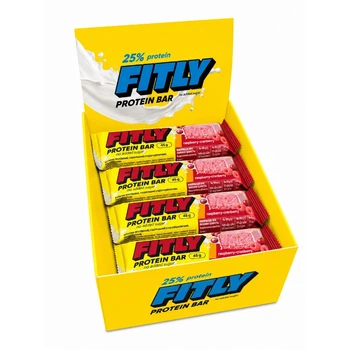 Блок протеиновых батончиков Fitly Protein Bar 25% No Added Sugar, 12*45 грамм - Клюква-малина