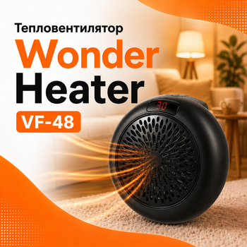 Портативный тепловентилятор Wonder Heater VF-48 900 Вт, керамический электрический обогреватель для комнаты до 20 м², розеточный нагреватель с LED-дисплеем, термостатом, таймером, двумя режимами работы, регулировкой температуры 15–32 °C
