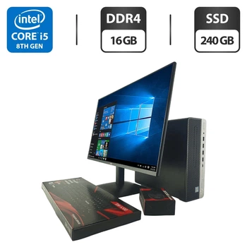 Комплект ПК: компьютер HP ProDesk 600 G5 SFF / Intel Core i5-8400 (6 ядер по 2.8 - 4.0 GHz) / 16 GB DDR4 / 240 GB SSD / Intel UHD Graphics 630 + Новый монитор AOC 24B31H/24" (1920x1080) IPS / Кабели б/у + Подарок Проводная клавиатура + мышка