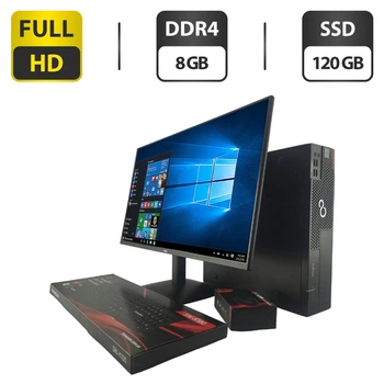 Комплект ПК: компьютер Fujitsu Esprimo D556 E90 SFF / Intel Core i5-6400 (4 ядра по 2.7 - 3.3 GHz) / 8 GB DDR4 / 120 GB SSD / Intel HD Graphics 530 + Новый монитор AOC 24B31H / 24" (1920x1080) IPS / Кабели б/у + Подарок Проводная клавиатура + мышка