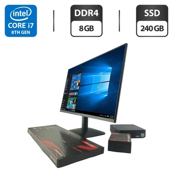 Комплект ПК: неттоп Asus Chromebox 3 Mini PC USFF / Intel Core i7-8550U (4 (8) ядра по 1.8 - 4.0 GHz) / 8 GB DDR4 / 240 GB SSD / Intel UHD Graphics 620 / Wi-Fi + Новый монитор AOC 24B31H / 24" (1920x1080) IPS / Кабели б/у + Подарок Клавиатура + мышка