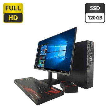 Комплект ПК: компьютер Fujitsu Esprimo D556 E90 SFF / Intel Core i5-6400 (4 ядра по 2.7 - 3.3 GHz) / 4 GB DDR4 / 120 GB SSD / Intel HD Graphics 530 + Новый монитор AOC 24B31H/24" (1920x1080) IPS / Кабели б/у + Подарок Проводная клавиатура + мышка