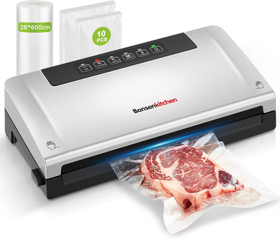 Вакуумний пакувальник Bonsenkitchen з 5 режимами роботи, різаком та рулонним пакетом для зберігання VS3000