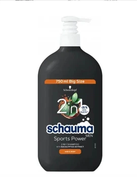 Шампунь Schauma Men Sports Power 2 в 1 з екстрактом евкаліпту для волосся та тіла 750 мл