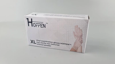 Перчатки одноразовые виниловые прозрачные HOFFEN, размер XL, 100 шт, неопудренные, для осмотра, клининга и сервиса