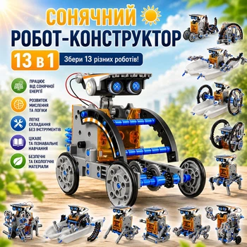 Солнечный робот-конструктор 13 в 1 STEM для детей 8+ | Робот на солнечной батарее | Обучающий конструктор