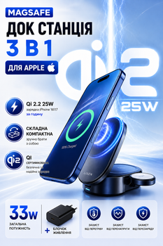 Беспроводная зарядная станция LISEN 25 Вт Qi 2.2 3 в 1 для iPhone 17, 16, Pro Max, Apple Watch и Samsung S25
