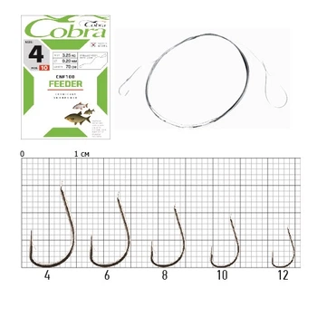 Гачки з повідцем Cobra FEEDER 70cm, 0,12 mm, разм.12, 10 шт.