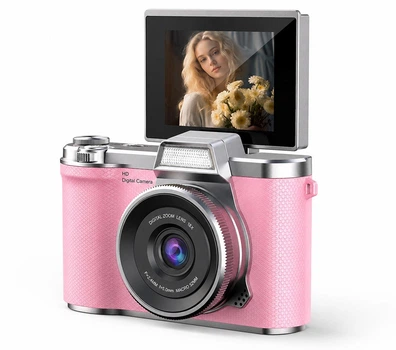 Цифровой фотоаппарат LK-013 с поворотным экраном 2.4", 1080P, вспышка Розовый