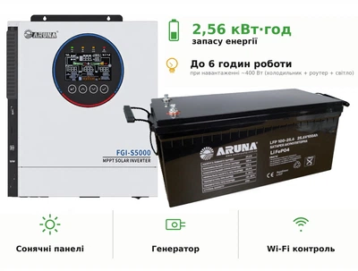Комплект резервного живлення 5 кВт ARUNA (інвертор FGI S5000/24 та АКБ LFP 100-25,6B)