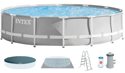 Каркасный бассейн Intex 26720 круглый 427х107 см, 12706 л, с картриджным фильтром, лестницей, тентом