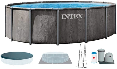 Каркасный бассейн Intex 26744 круглый 549х122 см, 24311 л, с картриджным фильтром, лестницей, тентом