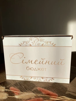 Дерев'яна скринька/скарбничка/органайзер для грошей Сімейний бюджет з принтом (0030)