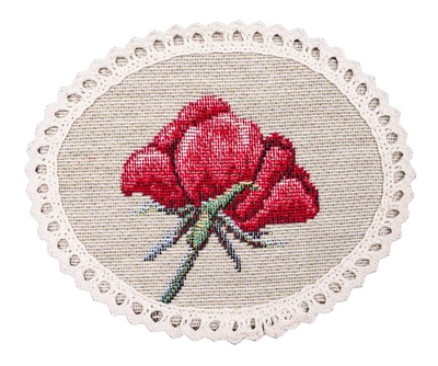 Салфетка гобеленовая MANDALAS FLOWERS-10D овальная 40% полиэстер 60% хлопок Ø10 см красная