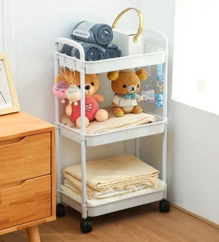 Этажерка на колесах 3-х ярусная пластиковая для хранения Kitchen Storage Rack органайзер для кухни ванной офиса 41×25×72 см