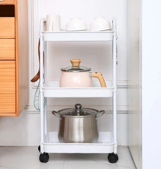 Пластиковая этажерка Kitchen Storage Rack на колесах 3 яруса для хранения в кухне ванной и офисе 41×25×72 см
