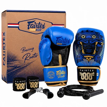 Боксерский набор 4в1 TWN перчатки боксерские бинты скакалка и эспандер FAIRTEX BO-6662 12 oz кожаные, бинты, эспандер, скакалка Синий