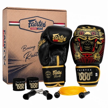 Боксерский набор 4в1 TWN перчатки боксерские бинты скакалка и эспандер FAIRTEX BO-6662 10-14oz кожаные, бинты, эспандер, скакалка Черный