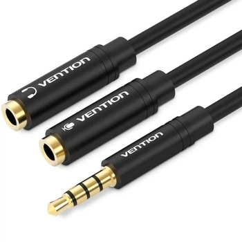 Кабель Audio 3.5мм-3.5мм Vention 4pin 2xF/M TPE headset+earphone 0.3m Black (BBVBY)