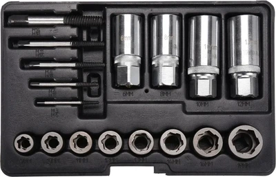 Набір екстракторів YATO квадрат 1/2" і 3/8" Cr-V Cr-Mo для видалення зламаних гвинтів 17 предметів YT-06033