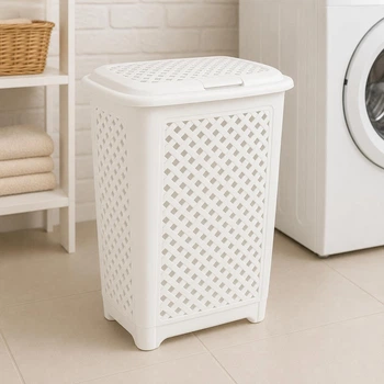 Кошик для білизни з кришкою, з ручками, пластиковий 54 л, Білий (121-WHITE)