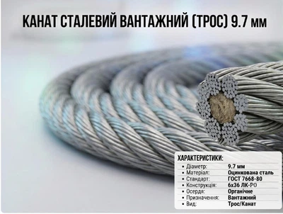 Канат (трос) стальной 9.7 мм ГОСТ 7668-80
