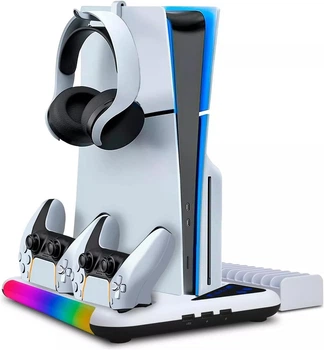 Охлаждающая станция PS5 Slim подставка зарядки 2 геймпада RGB вентилятор 3 USB-порта для охлаждения консоли