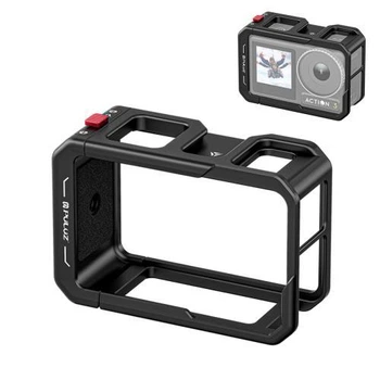 Алюминиевая клетка адаптер с холодным башмаком и крышкой объектива Puluz PU900B для экшн-камер DJI Osmo Action 5 Pro/4/3