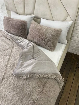 Ковдра всесезонна Grass Ведмідь плюшеве хутро з коротким ворсом 200x230 см бежевий (tra63)