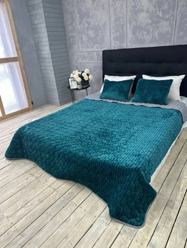 Покрывало стеганое Cappone 220х240 см Белое + 2 подушки 50х70 см бирюзовый в подарочной сумке (CEPP68)