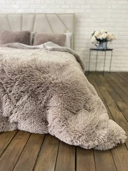 Ковдра всесезонна Grass Ведмідь плюшеве хутро з коротким ворсом 200x230 см бежевий (tra82)