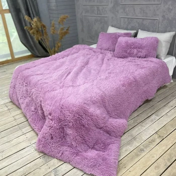 Одеяло всесезонное Grass Медведь плюшевый мех с коротким ворсом 200x230 см фиолетовый (tra73)