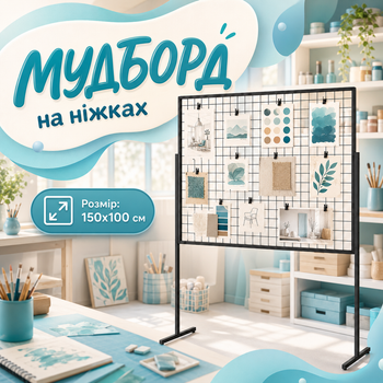 Чорний мудборд органайзер для нотаток на ніжках 150×100 см 5 фотокарток 20 прищіпок 2 чеклиста для організації та бізнесу