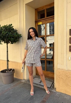 Жіночий костюм з принтом (сорочка+шорти) Uaclothes 42-44 Капучино (like38887-193231349)