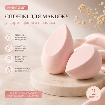 Спонж для макіяжу рожевий (крапля зі скошеним зрізом)-2 шт