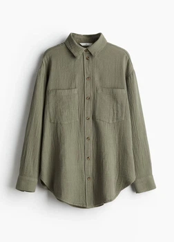 Рубашка хлопковая женская H&M 271122102_green XXS Хаки (2727000103576)