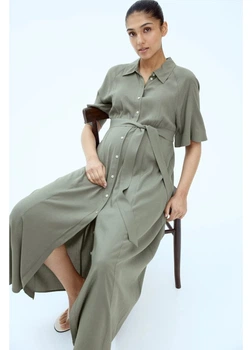 Платье-рубашка для беременных длинное летнее женское H&M 271255734 2XL Хаки (2727000108908)