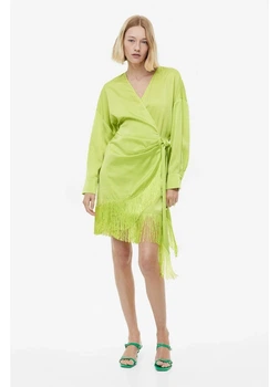 Платье на запах короткое осеннее женское H&M 271182654 L Салатовое (2727000126704)