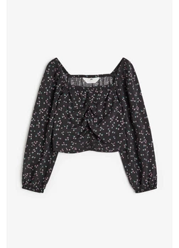 Подростковая блузка для девочки H&M 271145349 158 см Черный/Цветы (2727000122461)