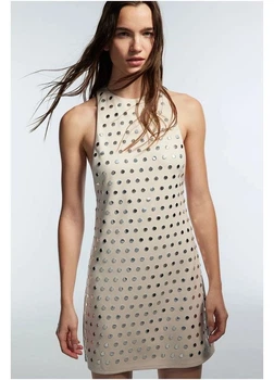 Платье короткое летнее женское H&M 271236620 S Бежевое (2727000109530)